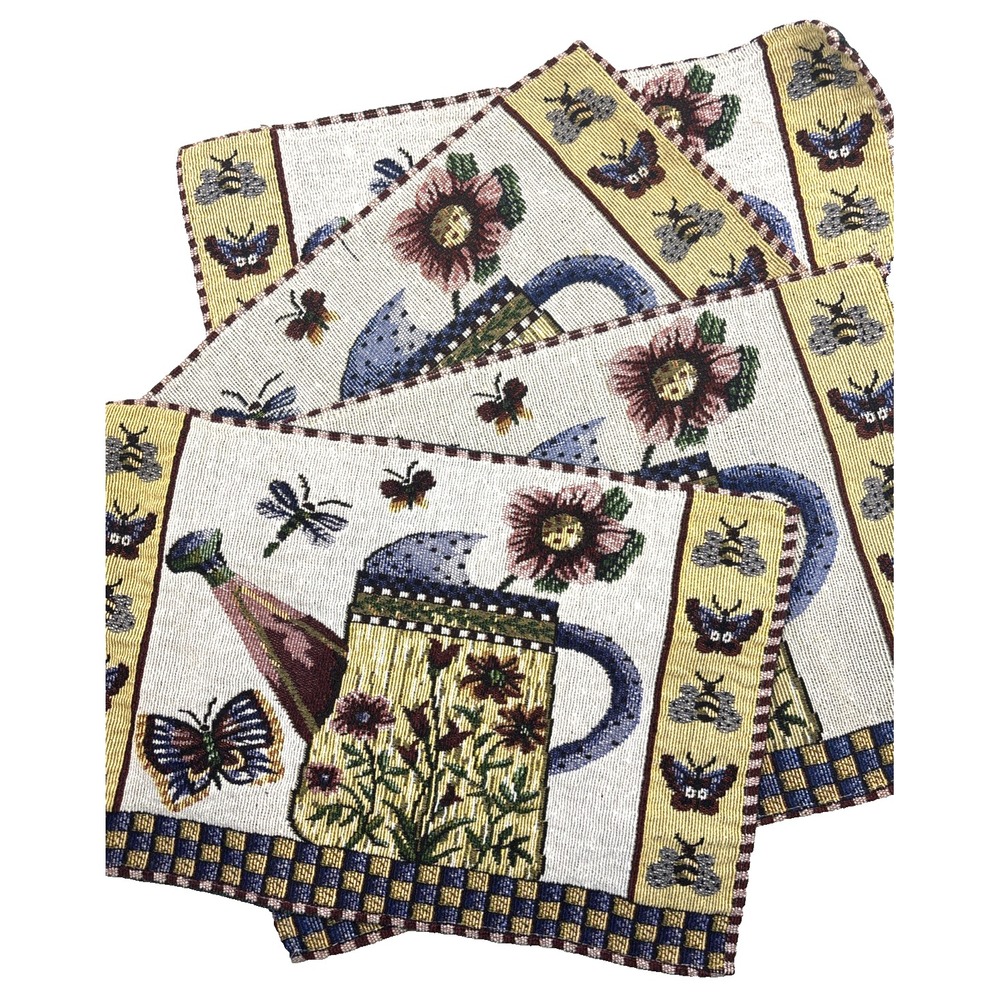 Tapestry Placemats Set Of 4 Watering Can Flowers‎ Butterflies Bees Garden Vibes